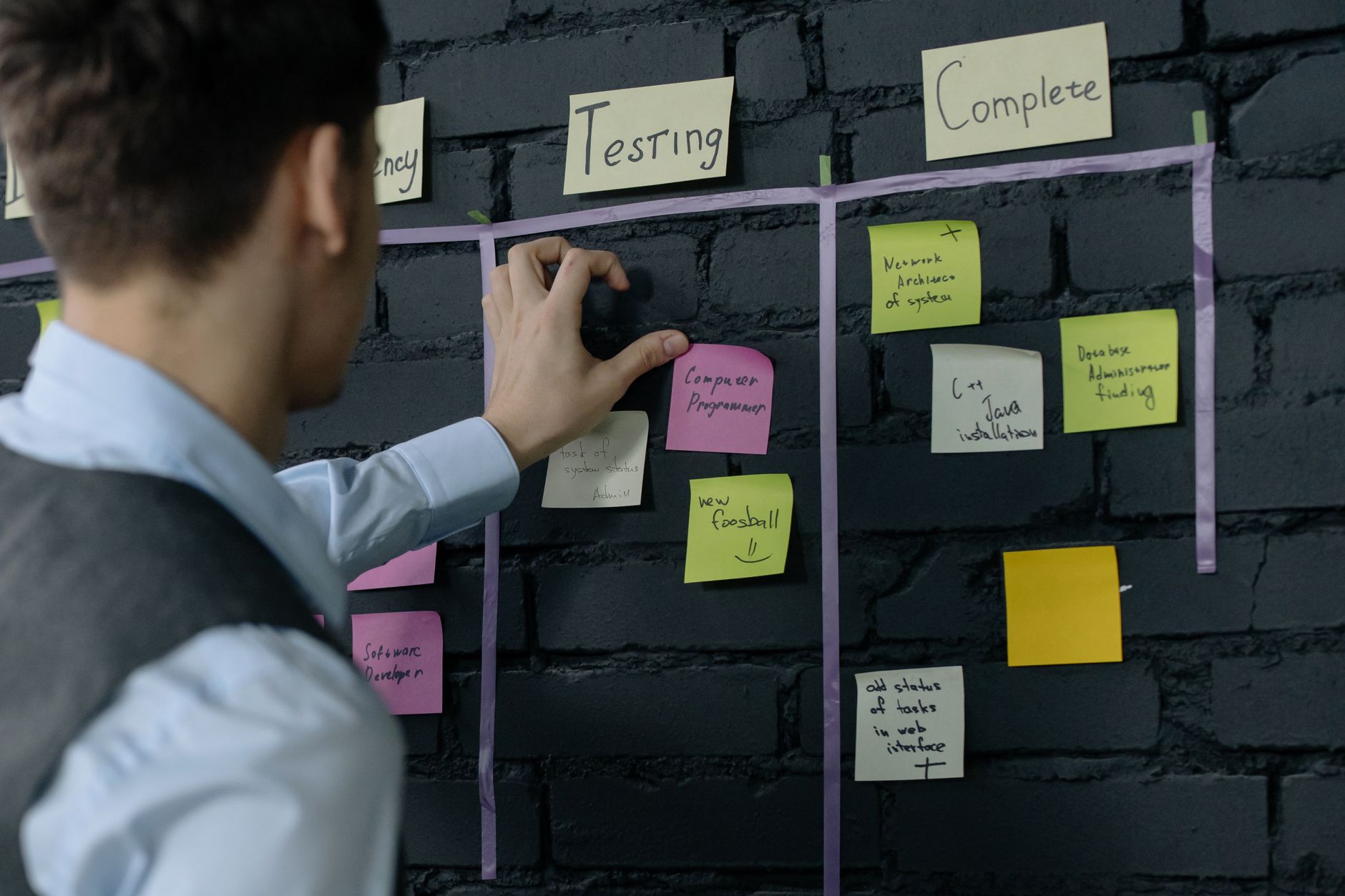 Projektmanager bei der Projektplanung mit Aufgaben und Haftnotizen